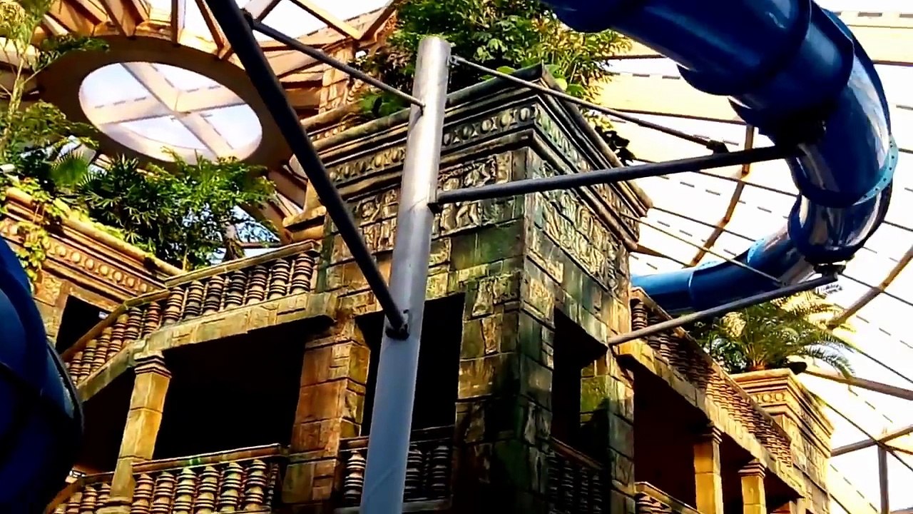 Water slide for kids at aqua park. Funny video new