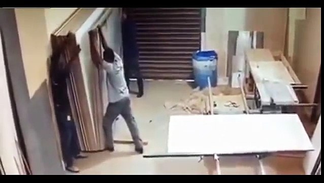 Guy almost gets crushed at work