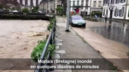 Le centre-ville de Morlaix inondé à la suite d'un violent orage