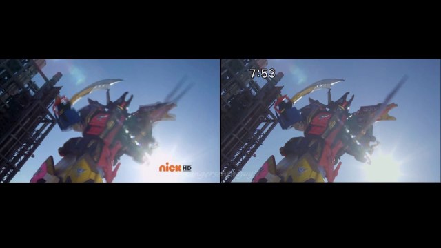 PR Super Megaforce Megazord First Appearance Split Screen (PR and Sentai Version)