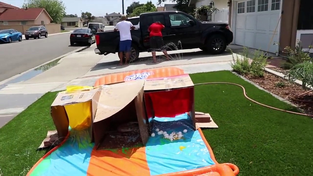 DONT Water Slide through the Wrong Mystery BOX!! ( Slip 'N Slide vs MYSTERY BOX)