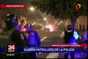 Marcha contra el Congreso: queman patrullero de la policía