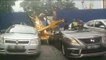 Toppled crane damages four cars near Dang Wangi police HQ
