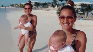 Sam Faiers slips into a leopard print swimsuit on Caribbean family break as her 'Strictly hopes are dashed by reality star ban'