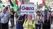 London demonstrators carry coffin emblazoned with Palestinian flag at Netanyahu protest