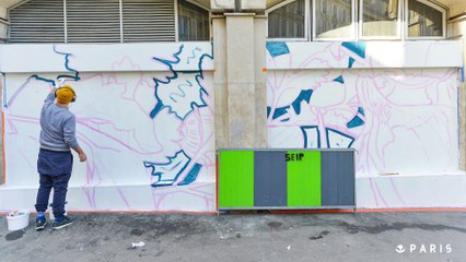 Fresque de l'artiste Pastel sur le marché des Batignolles