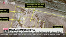 North Korea believed to have destroyed only known land-based missile test stand: 38 North