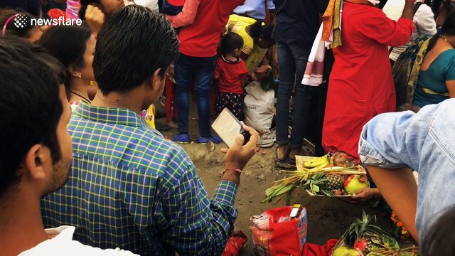 Worshippers bathe in highly polluted waters in northern India