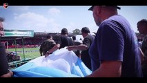 Ex combatientes en el estadio Marcelo Bielsa