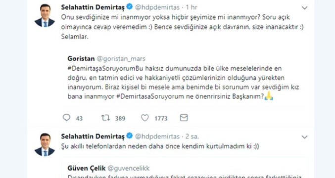 Cezaevindeki Demirtaş'tan ''Sevdiğim Kız Bana İnanmıyor'' Diyen Gence Tavsiye
