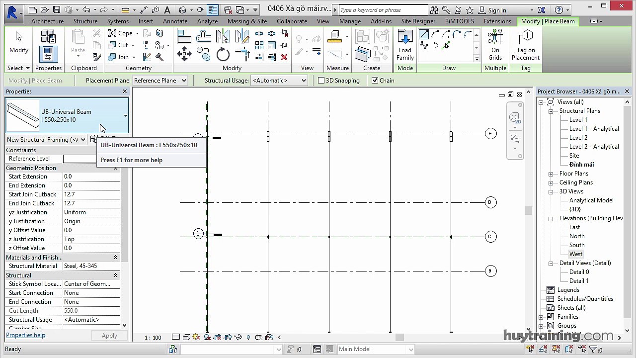 0406. _Tạo xà gồ mái trong Revit  mp4