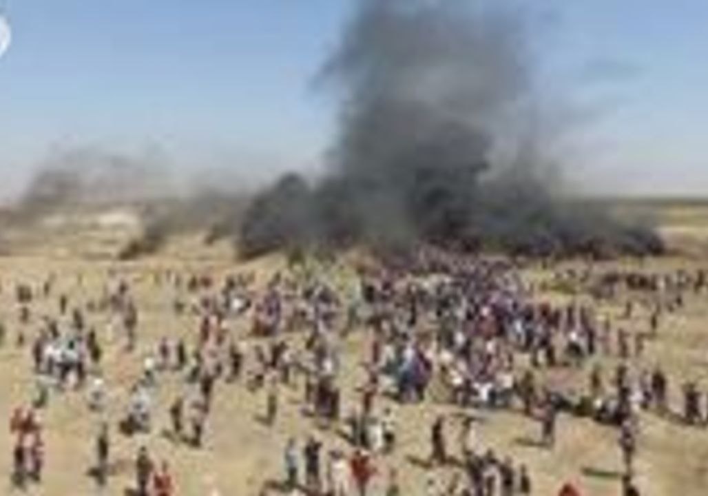 Drone Video Shows Burning Tires as Protesters Gather at Gaza Borders