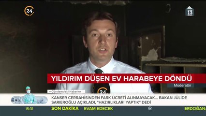 Yıldırım düşen ev harabeye döndü