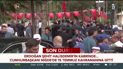 Erdoğan kahraman şehidin kabrinde