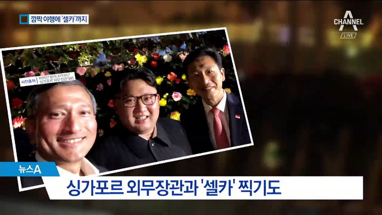 김정은 ‘깜짝 밤나들이’…싱가포르 외무와 ‘셀카’