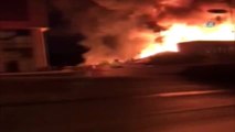 Kemerburgaz'da Yangın Paniği...5 İş Yerinin Kül Olduğu Yangın Kameralara Yansıdı