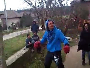 Gypsy children, street fighting (in Hungary)