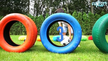 Learn Numbers and Colors with M&M's Tires for Children and Toddlers | Play Soccer with Balls IRL