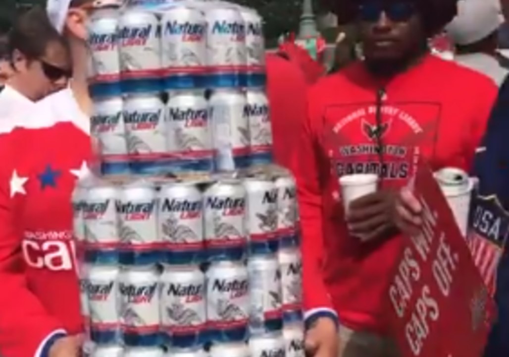 Washington Caps Fan Flaunts Stanley Cup Made of Beer Cans and Colander