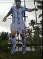 Crazy Argentina fans with huge cut out of Lio Messi from Kerala, India