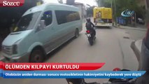 Motosikletli kadın ölümden kılpayı kurtuldu