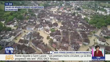 Les images du drone BFMTV au-dessus de Salies-du-Béarn inondée