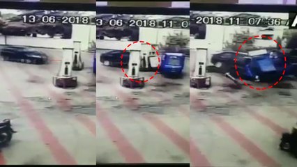 VIDEO: तीन वाहनों को कुचलते हुए बेकाबू कार पेट्रोल पंप में जा घुसी, फ्यूल मीटर उड़ाया