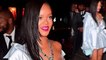 Rihanna turns heads in plunging blue shirt dress with high-low hem at chic Stance Socks pop-up