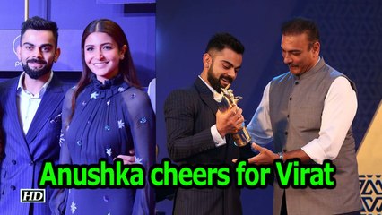 Anushka cheers as Virat receives Cricketer of the year award