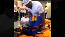 NBA pIayer Serge lbaka vs F1 car