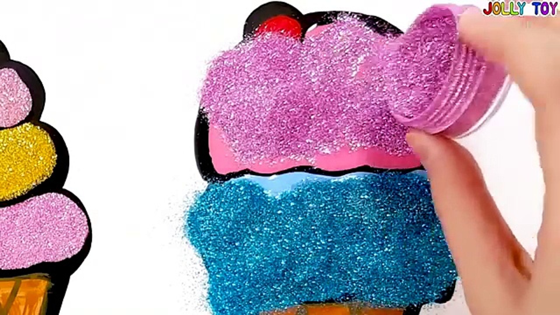 Ice creams Drawing and Coloring with Paints Glitters Learn colors