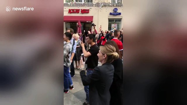 Egyptian and Saudi Arabian fans chant in Moscow on World Cup eve