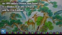 An 18th century Chinese vase found in a shoebox in an attic in France sold for 16.2 million euros at auction in Paris.