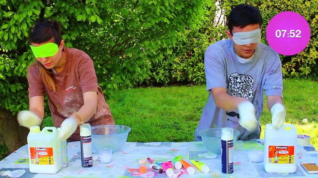 ON FAIT DU SLIME SANS LES MAINS ET LES YEUX BANDÉS -!! JustJonathan