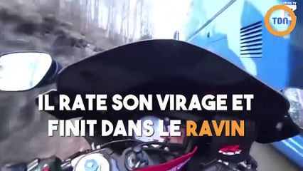Ce motard rate son virage et finit dans le ravin