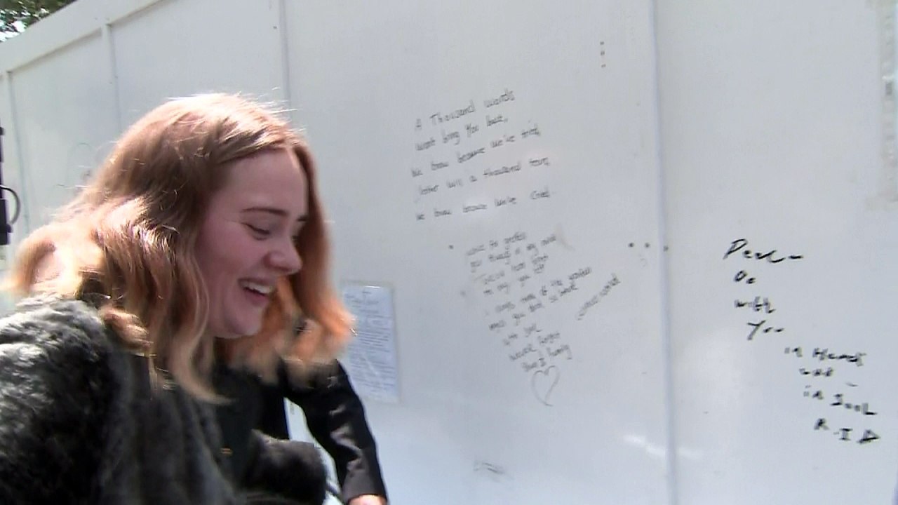 Adele speaks briefly after Grenfell memorial event