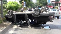 Beşiktaş'ta Trafik Kazası; Otomobil Takla Attı