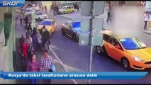 Rusya'da taksi taraftarların arasına daldı