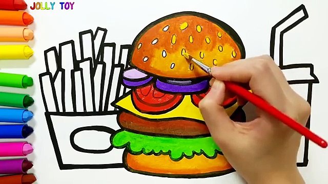 Hamburger Drawing and Coloring Learn Colors for Kids Toddlers Jolly Toy Art ☆