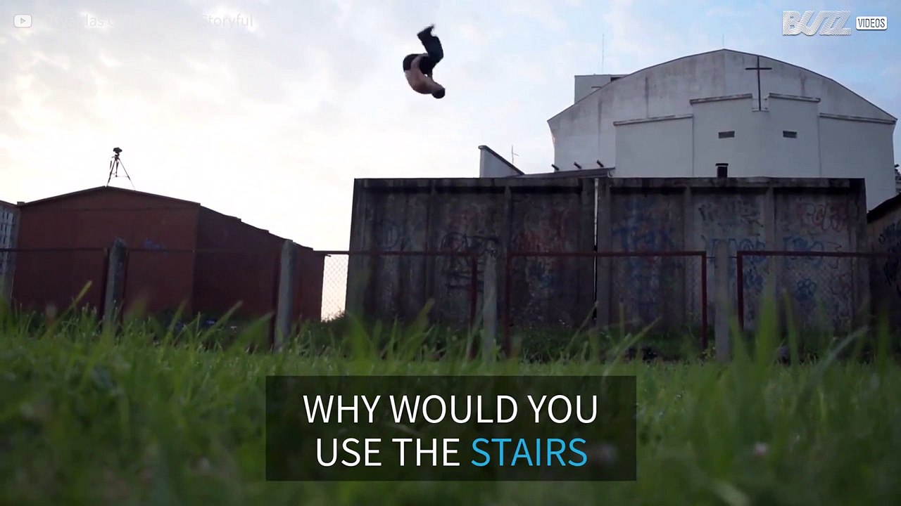 Guy does double flip from two stories up
