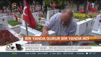 Oğlunun mezarında gözyaşı döktü