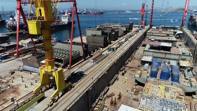 Türkiye’nin ilk uçak gemisi ‘TCG Anadolu” havadan görüntülendi