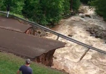 Download Video: Flooding Causes Total Collapse of Road in Houghton, Michigan