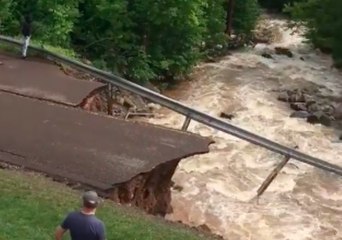 Flooding Causes Total Collapse of Road in Houghton, Michigan
