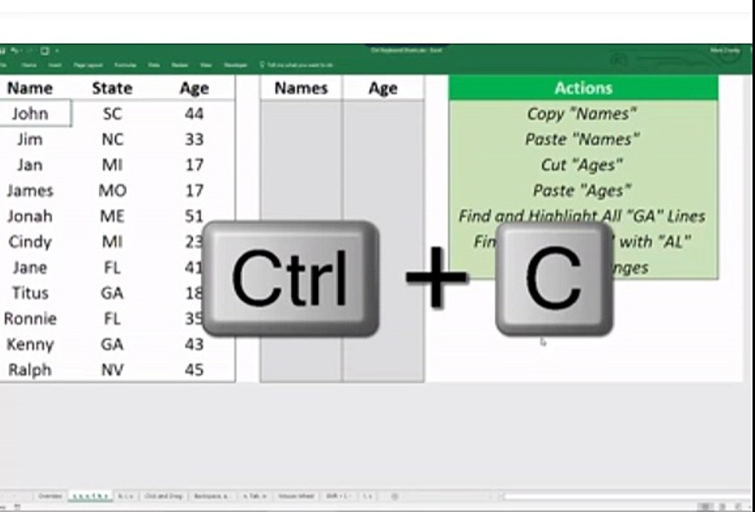 How to use Ctr Key in Excel