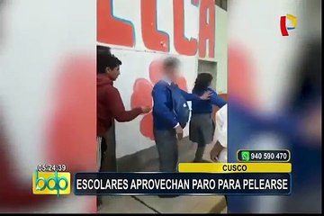 Cusco: colegiales aprovechan paro para pelearse en la vía pública