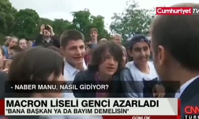 Macron, kendisine 'Ne haber Manu?' diyen genci azarladı: 'Cumhurbaşkanı' diyeceksin