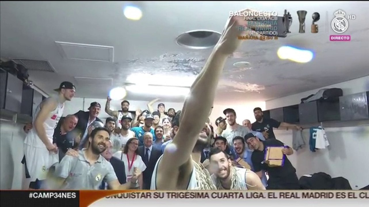 La fiesta en el vestuario del Real Madrid tras ganar la Liga de baloncesto