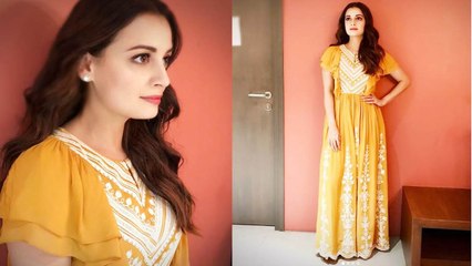 Dia Mirza looks picture perfect in Yellow Fusion Dress at 'Sanju' Promotion | FilmiBeat