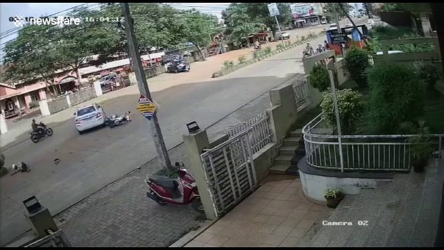 Lucky escape for rider who somersaults through air after high-speed crash